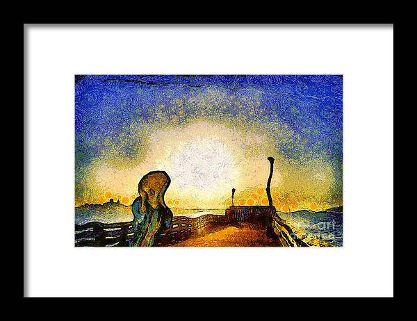 Edvard Munch Framed Print featuring the photograph Van Gogh Screams On The Berkeley Pier Under a Starry Night . IMG3188 by Wingsdomain Art and Photography