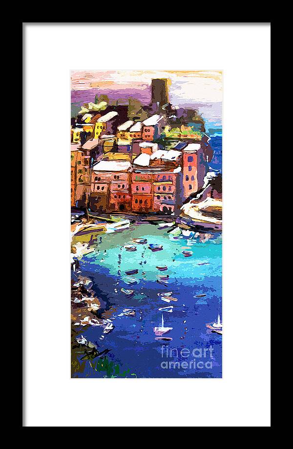 Italy Framed Print featuring the painting Vernazza Italy Cinque Terre Seaside by Ginette Callaway