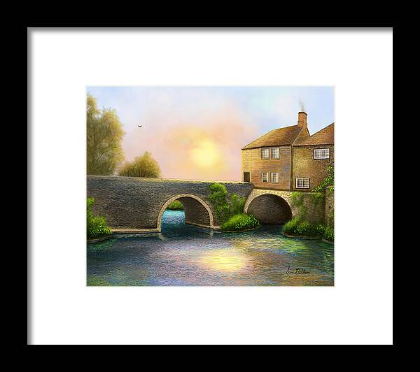 Village Framed Print featuring the painting Village on the River by Sena Wilson