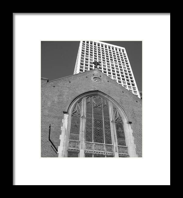 St Marks Lutheran Church Framed Print featuring the photograph Vintage and Modern - San Francisco BW 2009 by Connie Fox