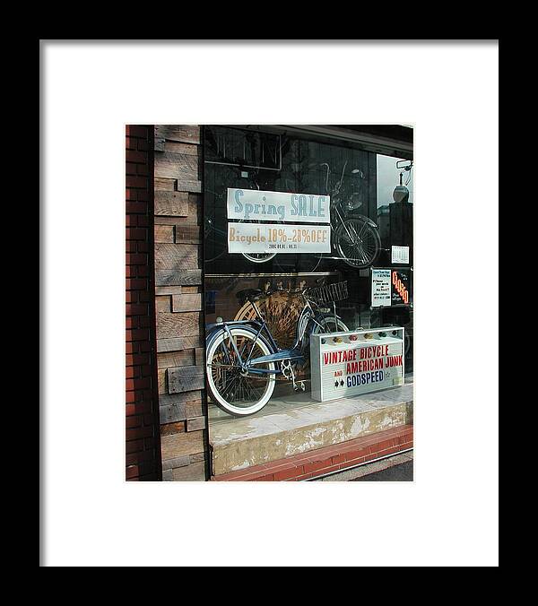 Vintage Bicycle And American Junk Godspeed Framed Print featuring the photograph Vintage Bicycle and American Junk by Anna Ruzsan