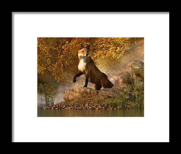 Fox Framed Print featuring the digital art Vixen by the River by Daniel Eskridge