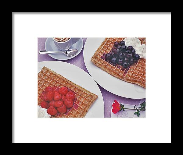 Waffles Framed Print featuring the photograph Waffles and summer berries by Frank Lee