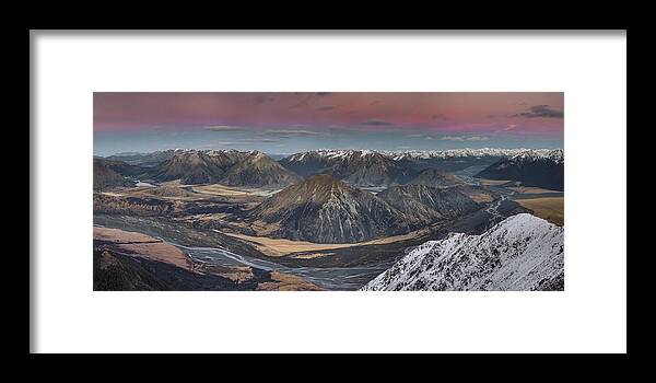 00486212 Framed Print featuring the photograph Waimakariri River Basin In Predawn by Colin Monteath