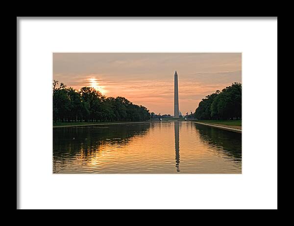 Washington Monument Framed Print featuring the photograph Washington Monument at Dawn by Jim Moore