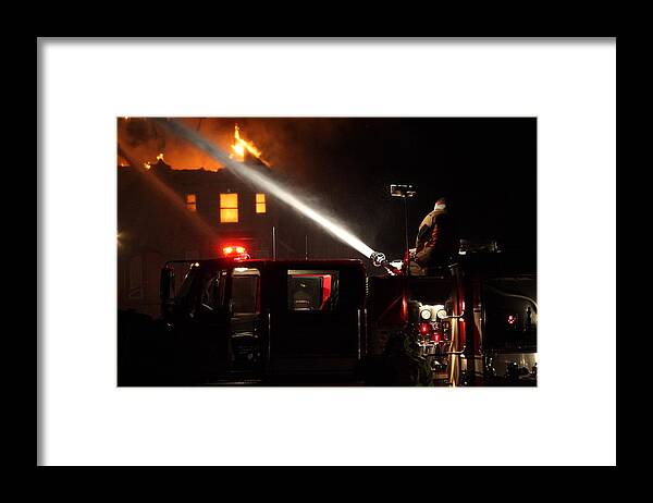 Fire Framed Print featuring the photograph Water On The Fire From Pumper Truck by Daniel Reed
