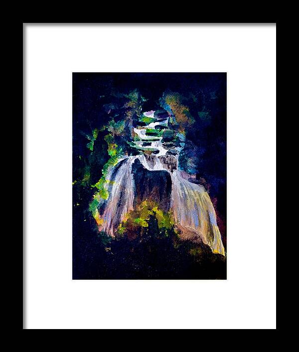 Waterfall Framed Print featuring the painting Water's Moonlit Path by Frank SantAgata