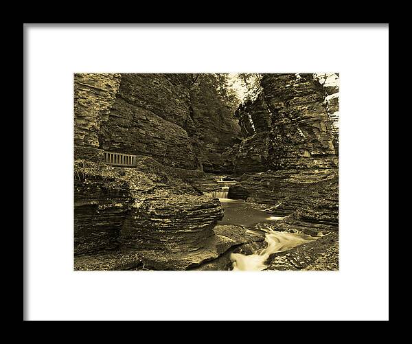 Watkins Glen Framed Print featuring the photograph Watkins Glen in Orotone by Joshua House