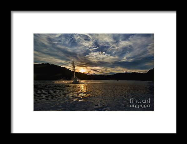 Wave Runner Lake Framed Print featuring the photograph Wave runner on lake evening by Dan Friend