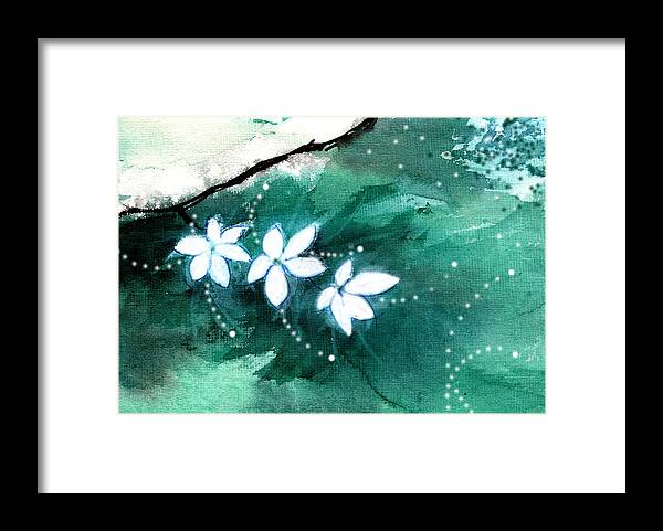 Nature Framed Print featuring the painting White Flowers by Anil Nene