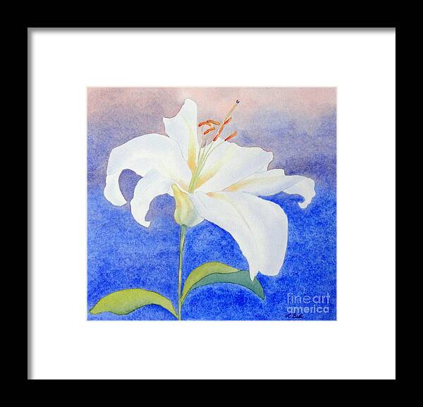 White Framed Print featuring the painting White Lily by Laurel Best