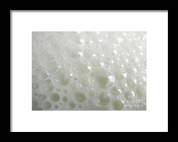 Bubble Framed Print featuring the photograph White Milk Bubbles by Ausra Huntington nee Paulauskaite