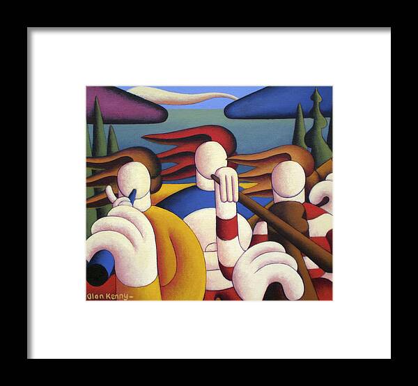 White Framed Print featuring the painting White Soft Musicians In Landscape by Alan Kenny