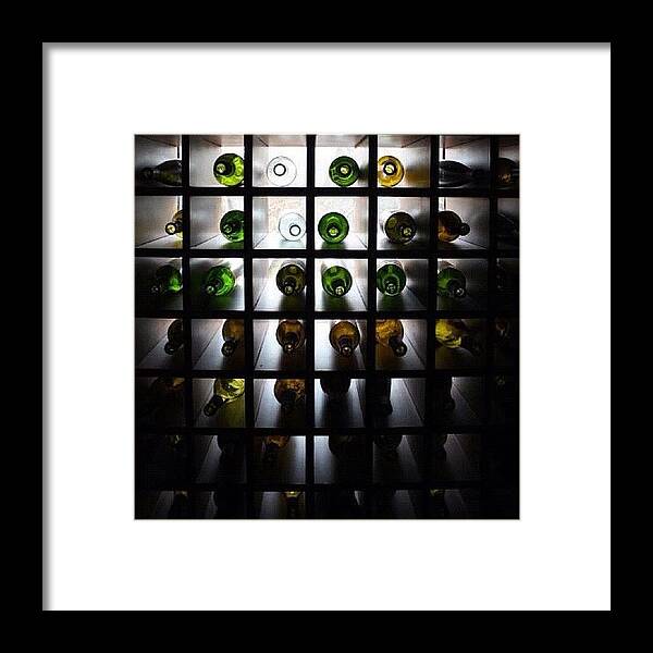 Cellar Framed Print featuring the photograph #wine #bottles #glass #cellar #winerack by T C