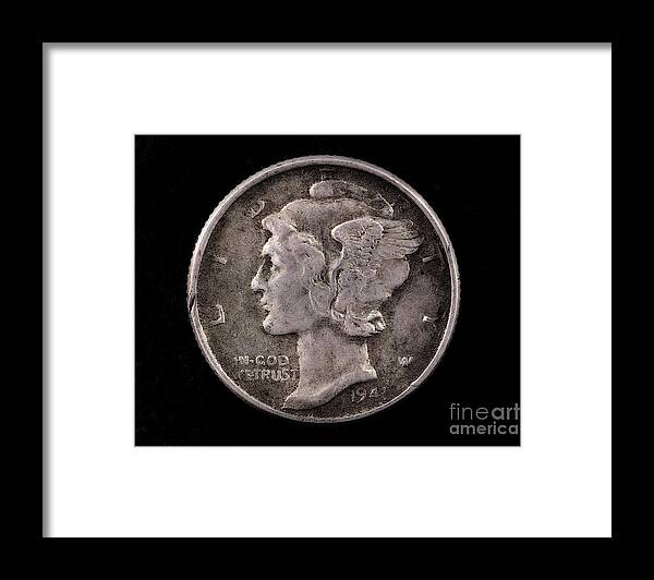 Winged Liberty Framed Print featuring the photograph Winged Liberty Mercury Silver Dime Coin by Randy Steele