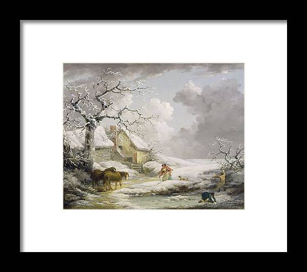 Xyc111910 Framed Print featuring the photograph Winter Landscape with Men Snowballing an Old Woman by George Morland
