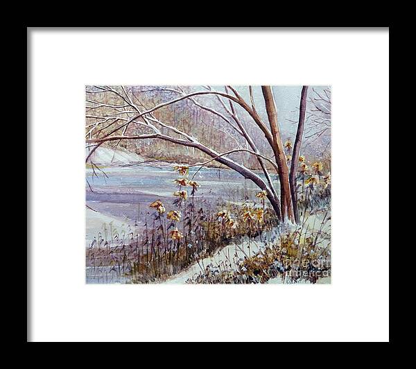 Winter Landscape Framed Print featuring the painting Winter River by Louise Peardon