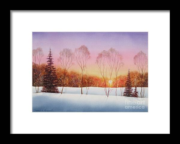 Winter Sunset Framed Print featuring the painting Winter Sunset by Deborah Ronglien