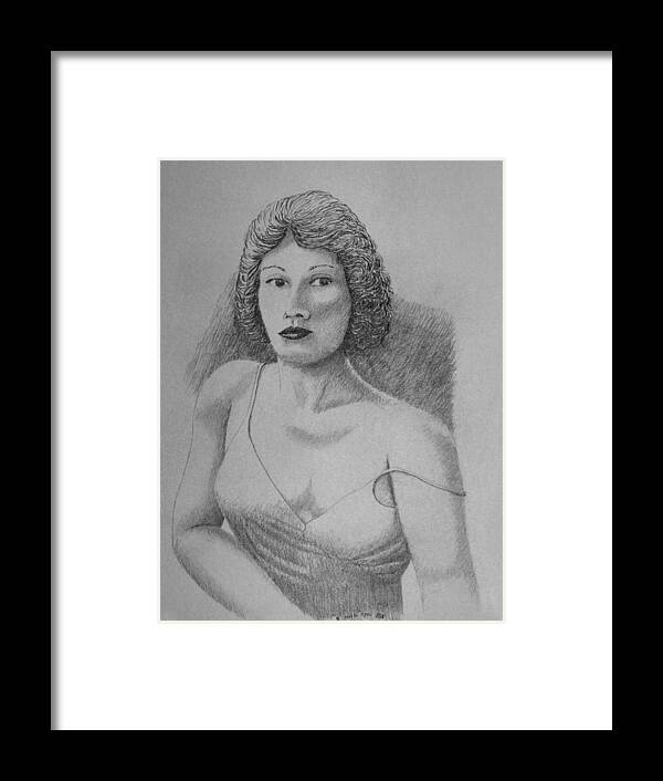 Portrait Framed Print featuring the drawing Woman With Strap Off Shoulder by Daniel Reed