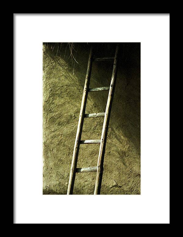 Background Framed Print featuring the photograph Wooden ladder by Emanuel Tanjala