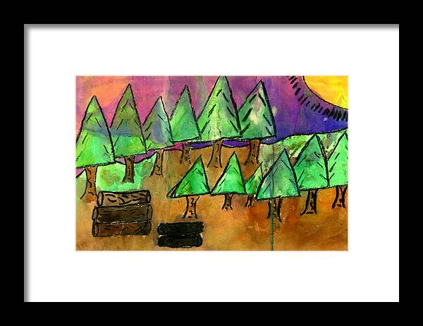 Trees Framed Print featuring the mixed media Woods Cut Logs And A Sunset by Tim Nyberg
