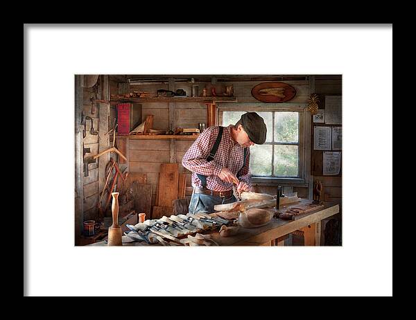 Carving Framed Print featuring the photograph Woodworker - Carving - Carving a duck by Mike Savad