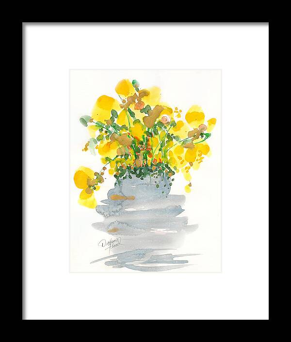 Abstract Watercolors Framed Print featuring the drawing Yellow Blossoms by Darlene Flood