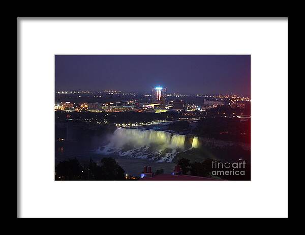 Niagara Falls Framed Print featuring the photograph Yellow Light Over The Niagara Falls - Canada by Christiane Schulze Art And Photography