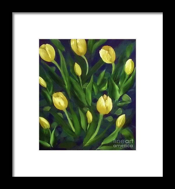 Flowers Framed Print featuring the painting Yellow Tulips by Peggy Miller