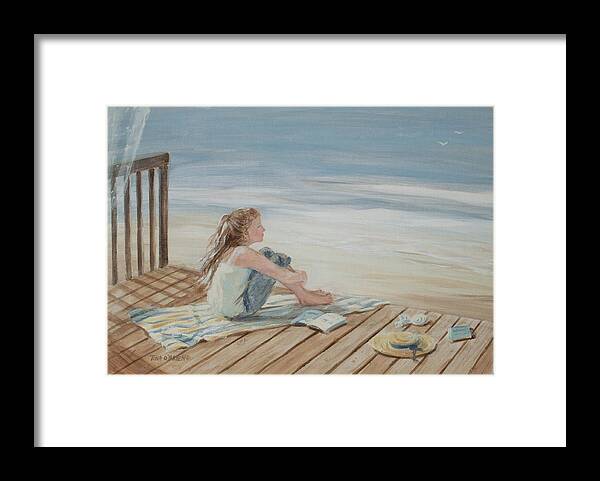 Beach Framed Print featuring the painting Young Christina by the beach by Tina Obrien