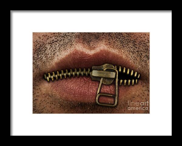 Zipper Framed Print featuring the photograph Zipper on mouth by Blink Images