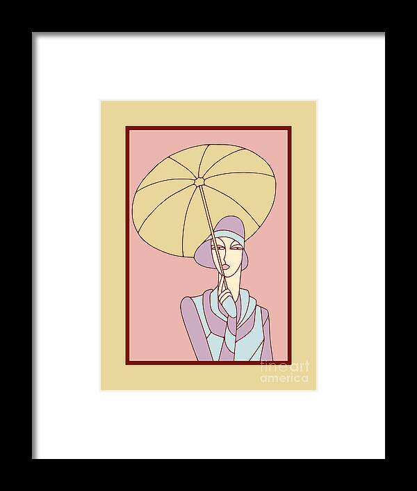 Flapper Girl Framed Print featuring the digital art   Jazz age flapper girl with umbrella art deco by Heidi De Leeuw