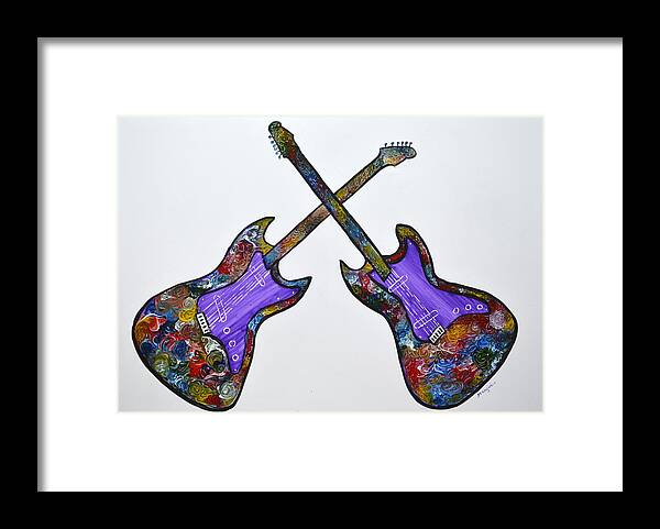 Acousticguitar Framed Print featuring the painting Original Abstract Guitar painting by Manjiri modern colorful wall decor musical  by Manjiri Kanvinde