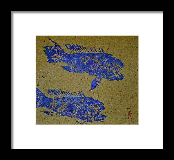 Gyotaku Framed Print featuring the mixed media Black Sea Bass - Rockfish by Jeffrey Canha