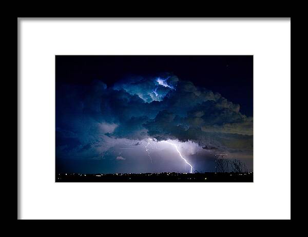Lightning Framed Print featuring the photograph Clouds of Light Lightning Striking Boulder County Colorado by James BO Insogna