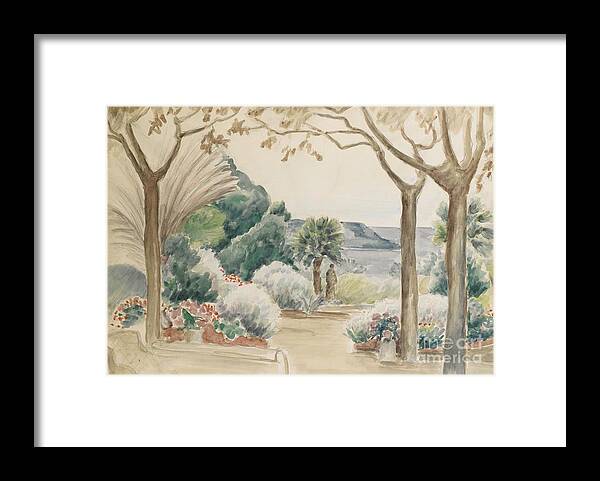 Henri Baptiste Lebasque 1865 - 1937 Femme Sur La Terrasse Framed Print featuring the painting Femme Sur La Terrasse by MotionAge Designs