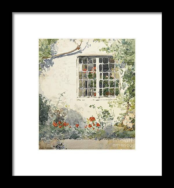 Childe Hassam 1859 - 1935 Framed Print featuring the painting Flowers Against A White Wall by Celestial Images