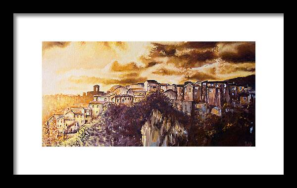 Skies Framed Print featuring the painting Golden lights by Michelangelo Rossi