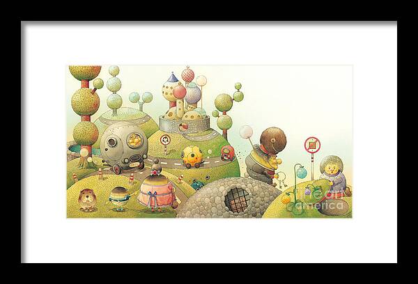 Green Lanscape Tree Framed Print featuring the painting Lisas Journey06 by Kestutis Kasparavicius