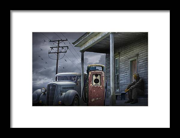 Art Framed Print featuring the photograph Man lost in thought by the Vintage Gas Station by Randall Nyhof