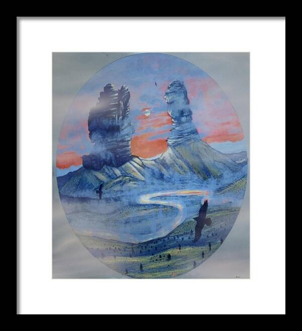  Ravens Framed Print featuring the painting Raven's View of Chimney Rock Colorado by Anastasia Savage Ealy