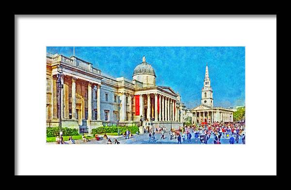 The National Gallery Framed Print featuring the digital art The National Gallery and St Martin in the Fields Church by Digital Photographic Arts