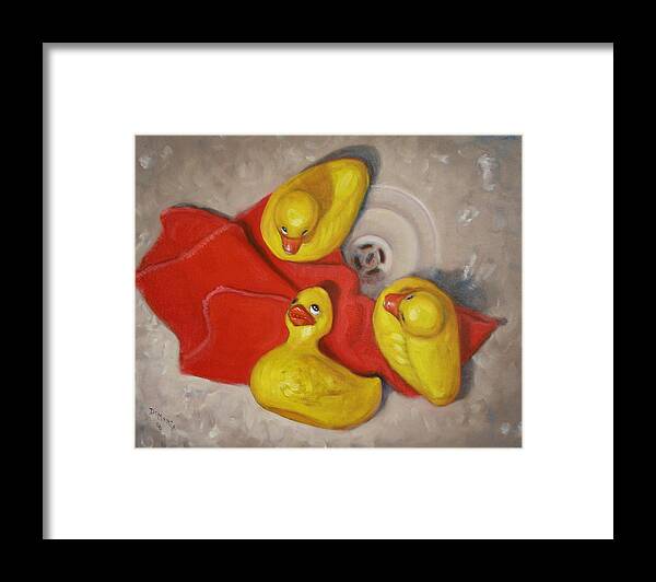 Realism Framed Print featuring the painting Three Rubber Ducks #1 by Donelli DiMaria