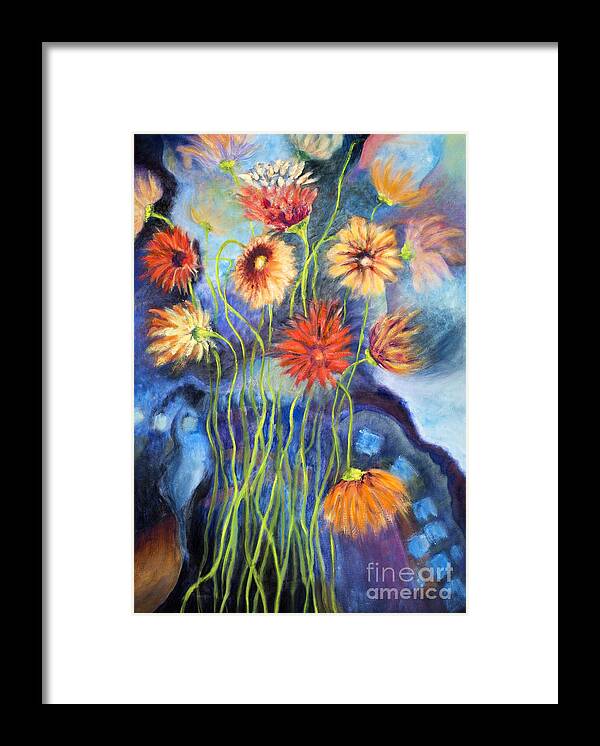 Abstract Framed Print featuring the painting 01314 African Daisies by AnneKarin Glass