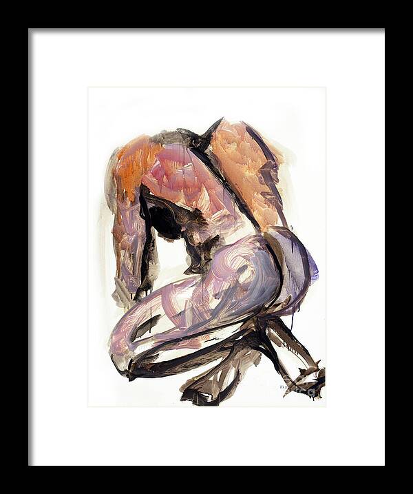 Male Framed Print featuring the painting 04146 Exhaustion by AnneKarin Glass