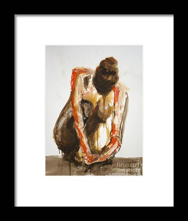 Female Framed Print featuring the painting 04863 Deep Thinker by AnneKarin Glass