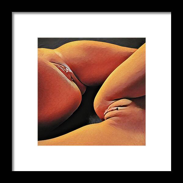 Watercolor Framed Print featuring the digital art 0886s-HB-TR Explicit Watercolor of Two Women Vulva to Vulva by Chris Maher