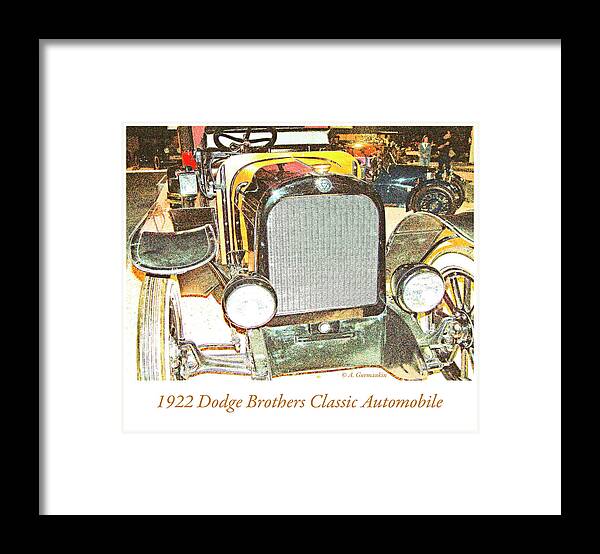 Automobile Framed Print featuring the photograph 1922 Dodge Brothers Classic Automobile by A Macarthur Gurmankin