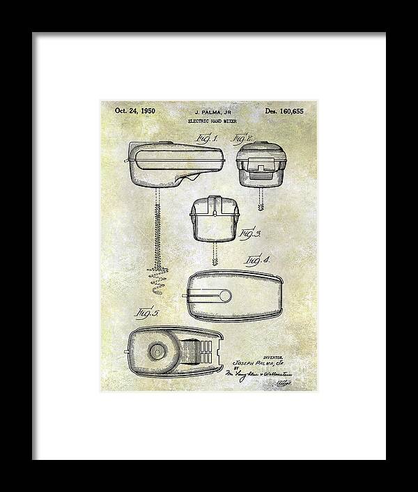 Whisk Or Mixer Patent Framed Print featuring the photograph 1950 Electric Hand Mixer Patent Blue by Jon Neidert