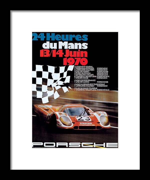 24 Hours Of Le Mans Framed Print featuring the digital art 1970 24hr Le Mans by Georgia Clare